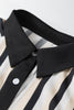 Black Stripe 3/4 Puff Sleeve Shirt Style Button Down Midi Dress