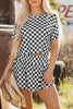 Black Checkerboard T Shirt and High Waist Skorts 2 Piece Outfit