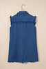 Sail Blue Ruffled Edge Collared Shift Denim Dress with Pockets