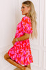 Red Floral Bubble Sleeve Sweetheart Neck Ruffled Mini Dress