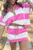 Rose Stripe Colorblock Trim Polo Tee Drawstring Mini Skort 2pcs Set