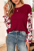 Wild Ginger Contrast Floral Sleeve Solid Ribbed Body Patchwork Long Sleeve Top