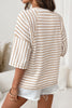 Apricot Stripe Textured Knit Split Hem Half Sleeve Loose Top