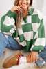 Grapefruit Orange Checkered Pattern Polo Collar Loose Sweater