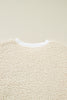White MERRY CHRISTMAS Multicolor Embroidered Sherpa Pullover Sweatshirt
