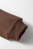 Coffee Waffle Contrast Half Buttoned Hooded Pullover Top