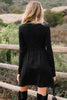 Red Dahlia Frilled Neck Ribbed Knit Patchwork Long Sleeve Mini Dress