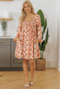 Beige Floral Deep V Neck Smocked Bust Bubble Sleeve Babydoll Dress