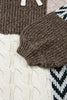 Brown Plus Size Color Block Patchwork Knotted Back Loose Fit Sweater