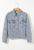 Sky Blue Bow Knot Print Light Wash Raw Hem Denim Jacket