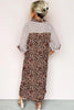Brown Stripe Contrast Leopard Patchwork Long Shirt Dress with Slits