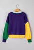 Tillandsia Purple Colorblock Patchwork Fuzzy Mardi Gras Graphic Sweater