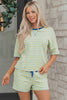 Green Stripe Drop Shoulder Boxy Casual Terry Short Set