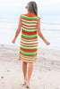Yellow Stripe Eyelet Sleeveless Buttoned Split Neck Sweater Dress