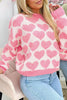 Strawberry Pink Valentine Heart Print Knit Sweater