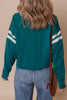 Blackish Green Contrast Striped Patchwork Round Neck Drop Shoulder Sweatshirt