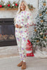 Apricot Floral Print Pullover Drawstring Lounge Pants Set