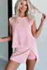 Light Pink 2 Pieces Mineral Wash Cotton Tank Top Lined Split Skirt Set