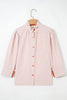 Khaki Stripe Color Block Patchwork Detail Frilled Collar Button Down Shirt