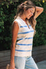 Sky Blue Stripe Split V Neck Collared Ribbed Sweater Vest
