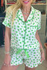 Green Clover Printed Short Sleeve and Ruffled Shorts Pajama Set