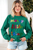 Dark Green merry little thing Corded Letter Graphic Ribbed Loose Sweatshirt