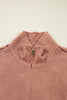 Camel Exposed Seam Side Pockets Half Zipper Baggy Sweatshirt