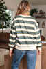 Khaki Stripe Crew Neck Drop Shoulder Pullover Sweatshirt