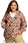 Red Plus Size Western Fashion Aztec Patterned Half Zip High Neck Hoodie