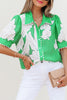 Green Floral Ric Rac Edge Puff Sleeve Button Up Summer Shirt