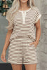 Brown Stripe Half Buttons Top and Shorts Set