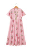 Pink Notched Neck Flutter Short Sleeve Floral Print Maxi Dress