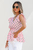Pink V Neck Polka Dot Print Drawstring Tiered Babydoll Blouse