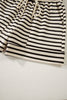 Black Stripe Ribbed Color Block Trim Zip Polo Tee Drawstring Shorts 2pcs Outfit