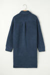 Blue Contrast Flap Pocket Single Breasted Teddy Coat