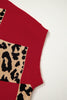 Red Plus Size Leopard Contrasted Checkered Short Sleeve Sweater