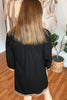 Black Plus Size Color Block Striped Trim V Neck Long Sleeve Shift Mini Dress