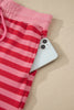 Red Stripe Puff Short Sleeve T Shirt Matching Shorts Set