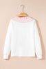 White Exposed Seam Rainbow Stripe Color Block V Neck Loose Long Sleeve Top