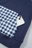 Racing Red Patchwork Plaid Pocket Quarter Zip Sweatshirt