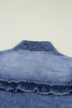 Dusk Blue Vintage Wash Denim Ruffle Detail Button Down Shirt