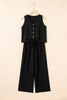 Black Buttoned Vest Drawstring Wide Leg Pants 2pcs Set