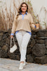 Parchment Plus Size Striped Contrast Trim Waffle Knit Collared Top