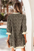 Black Leopard Print Striped Color Block Trim V Neck Bracelet Sleeve Mini Dress
