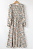 Khaki Maple Grove Floral Smocked Puff Sleeve Long Dress