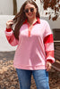 Rose Striped Patchwork Side Split Collared Plus Size Sweatshirt