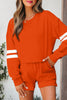 Evergreen Varsity Striped Sleeve Drop Shoulder Sweatshirt and Short Set