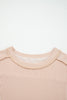 Green Bay Twist Ribbed Exposed Seam Detail Long Sleeve Loose Top