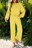 Bright Green Drop Shoulder Puff Sleeve Crop Pullover Drawstring Wide Leg Pants Set