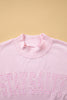 Pink Stay Salty Embroidered Long Sleeve Stand Neck Shift Pullover Sweatshirt